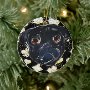 Black Pug Ceramic Ornament