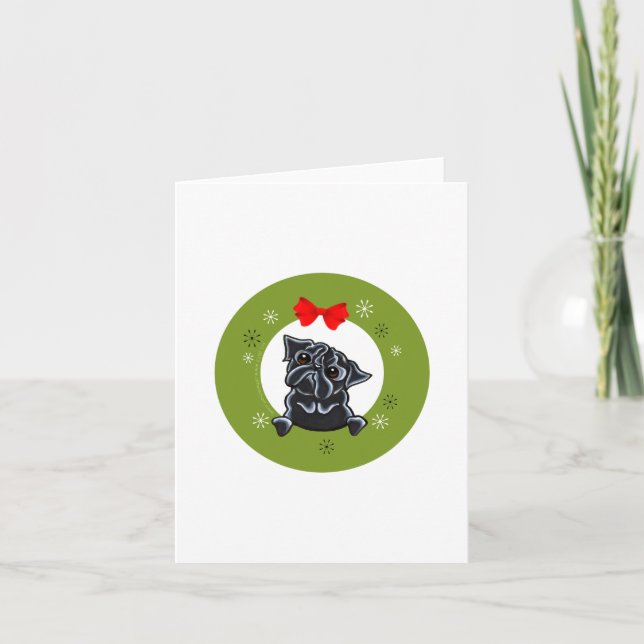 Black Pug Christmas Holiday Card (Front)