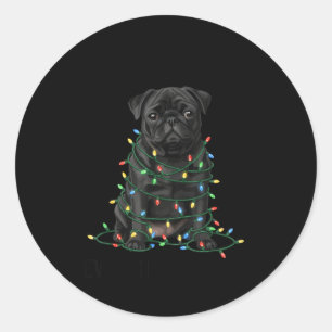 Black Pug Christmas I'm Fine Everything Is Fine Classic Round Sticker