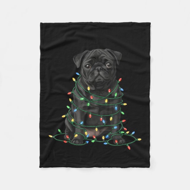 Black Pug Christmas I'm Fine Everything Is Fine  Fleece Blanket (Front)