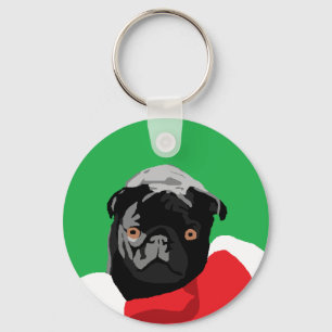Black Pug Christmas Keychain