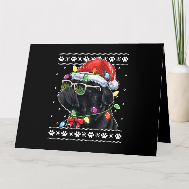 Black Pug Christmas Tree Dog Mom Dad Ugly Sweater  Card (Front)