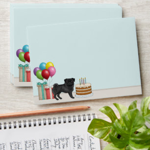 Black Pug Cute Cartoon Dog Colourful Birthday Envelope