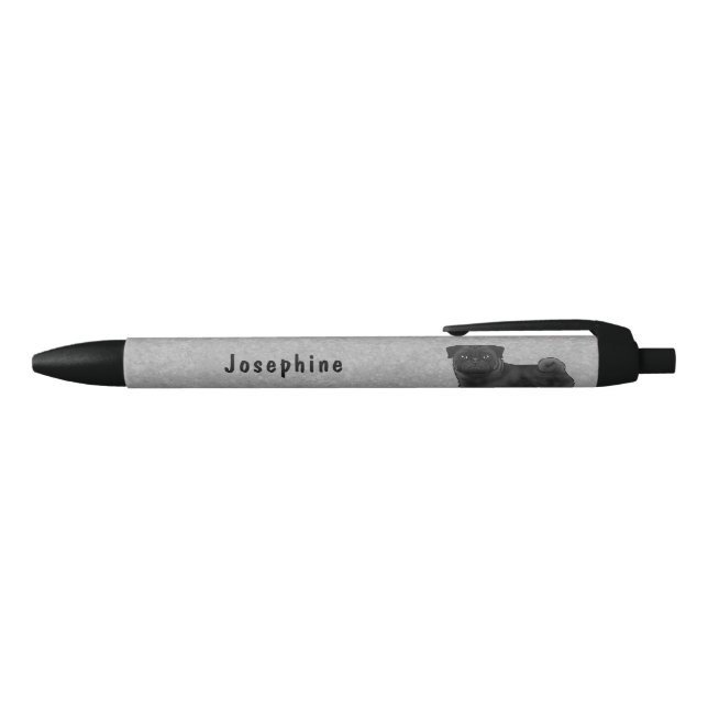 Black Pug Cute Cartoon Dog With Custom Name Blue Black Ink Pen (Top)