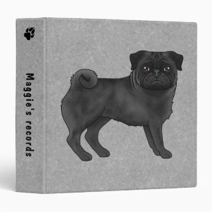 Black Pug Cute Cartoon Dog With Custom Text Blue Binder
