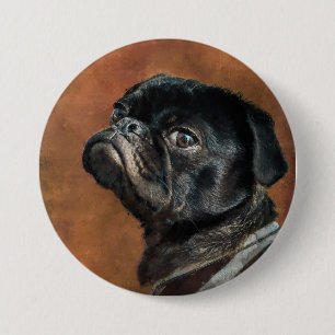 Black Pug Dog Artwork 3 Inch Round Button