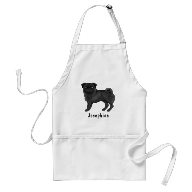 Black Pug Dog Breed Cute Cartoon Dog And Name Standard Apron (Front)
