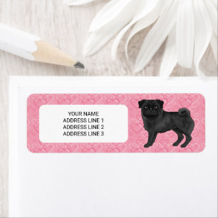 Black Pug Dog Cartoon Mops Love Heart Pattern Pink