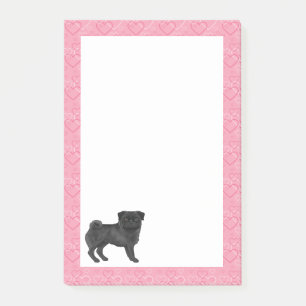 Black Pug Dog Cartoon Mops Love Heart Pattern Pink Post-it Notes