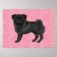 Black Pug Dog Cartoon Mops Love Heart Pattern Pink