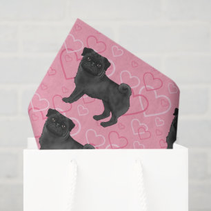 Black Pug Dog Cartoon Mops Love Heart Pattern Pink Tissue Paper
