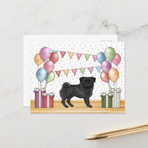 Black Pug Dog Colourful Pastel Birthday Balloons Postcard