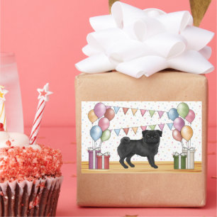 Black Pug Dog Colourful Pastel Birthday Balloons Sticker