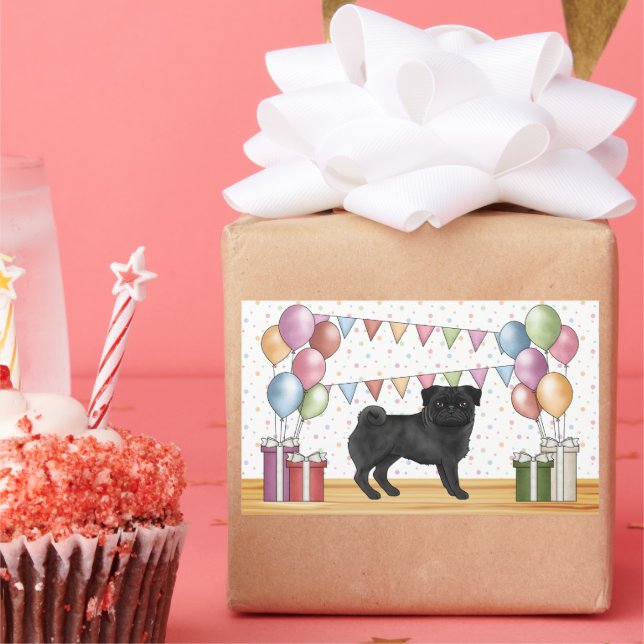 Black Pug Dog Colourful Pastel Birthday Balloons Sticker (Party)