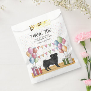 Black Pug Dog Colourful Pastel Birthday Thank You Favour Bag