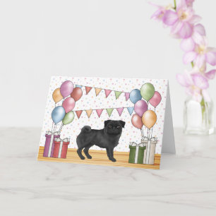 Black Pug Dog Colourful Pastels Happy Birthday Card