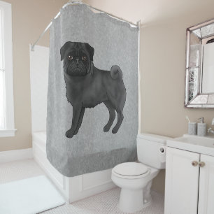 Black Pug Dog Cute Cartoon Dog Illustration Grey