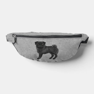 Black Pug Dog Cute Cartoon Dog Illustration Grey Fanny Pack