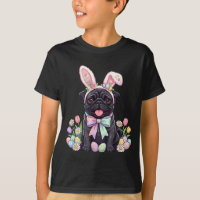 Black pug dog easter bunny eggs cute spring floral