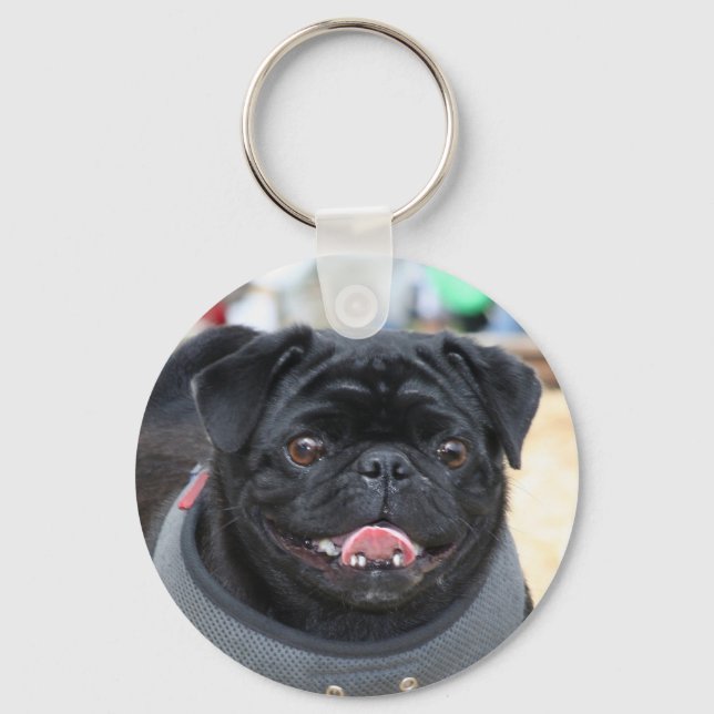 Black Pug Dog Keychain (Front)