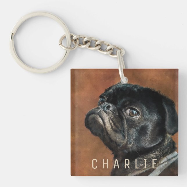 Black Pug Dog Keychain (Front)