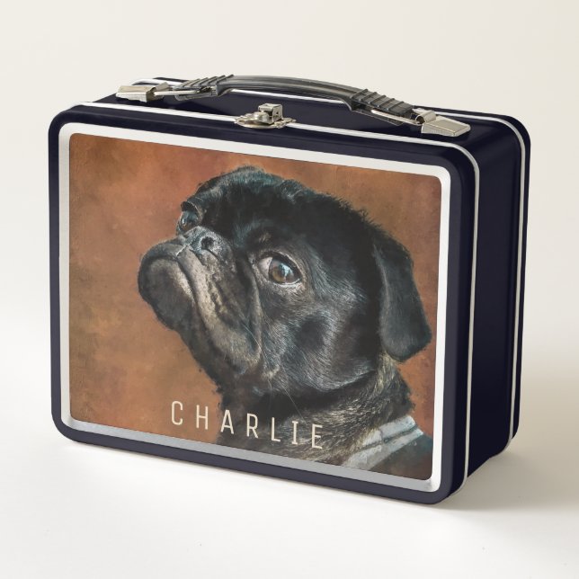 Black Pug Dog Metal Lunch Box (Front)