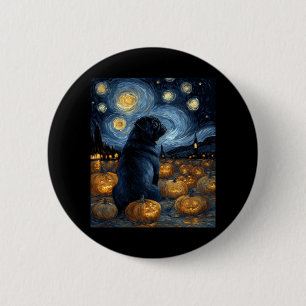 Black Pug dog of van gogh starry night halloween F 2 Inch Round Button
