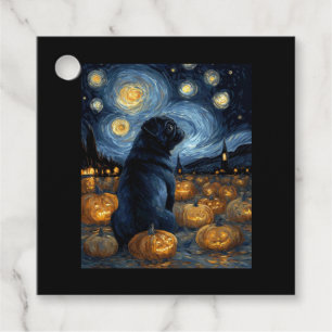 Black Pug dog of van gogh starry night halloween F Favour Tags