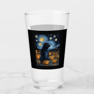Black Pug dog of van gogh starry night halloween F Glass