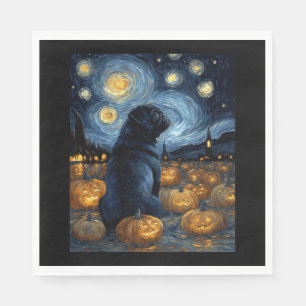 Black Pug dog of van gogh starry night halloween F Napkin