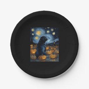 Black Pug dog of van gogh starry night halloween F Paper Plate