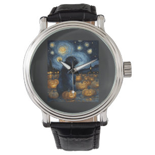 Black Pug dog of van gogh starry night halloween F Watch