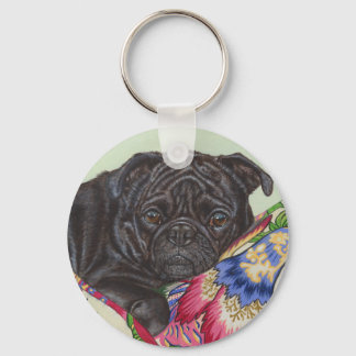 Black Pug Dog Painting Art Keychain