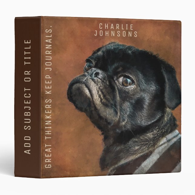 Black Pug Dog Personalized Binder (Front/Spine)