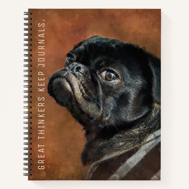 Black Pug Dog Personalized Journal (Front)
