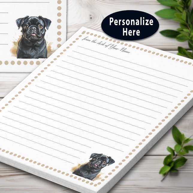 Black Pug Dog Personalized lined Notepad (Black Pug Dog Personalized lined Notepad)