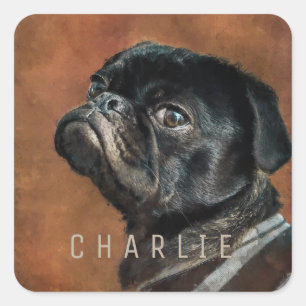 Black Pug Dog Personalized Square Sticker