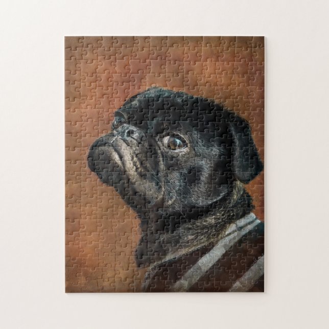 Black Pug Dog Photo Portrait Jigsaw Puzzle (Vertical)