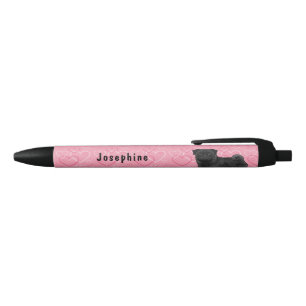 Black Pug Dog Pink Love Hearts Pattern With Name Ink Pen