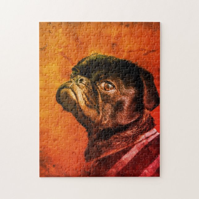 Black Pug Dog Portrait Jigsaw Puzzle (Vertical)