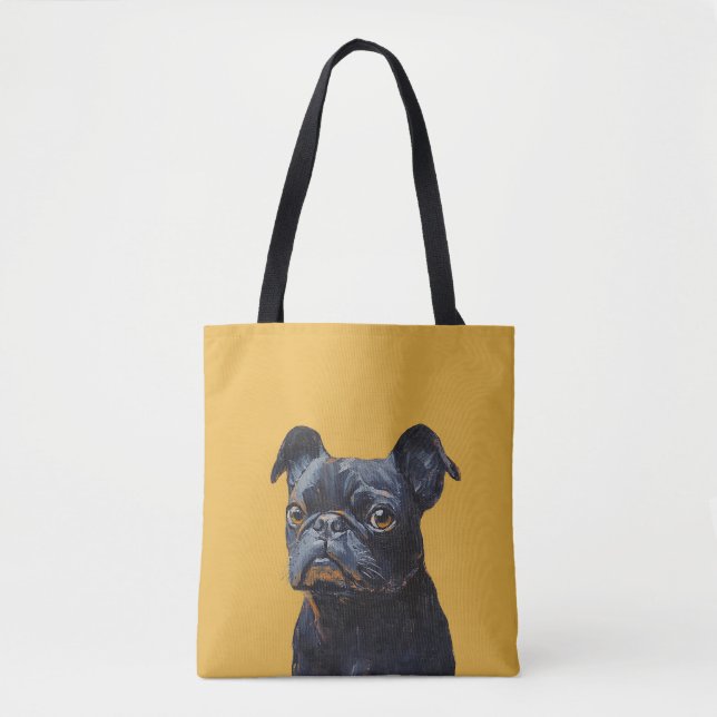 Black Pug Dog Portrait Tote Bag – Cute Pet Lover  (Front)