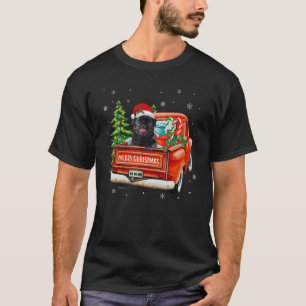 Black Pug Dog Ride Red Truck Christmas Dog  Xmas P T-Shirt