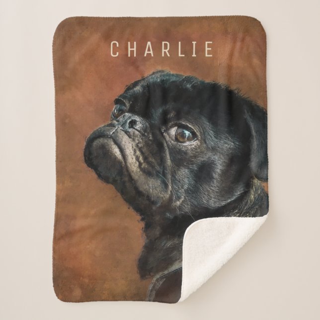 Black Pug Dog Sherpa Blanket (Front)
