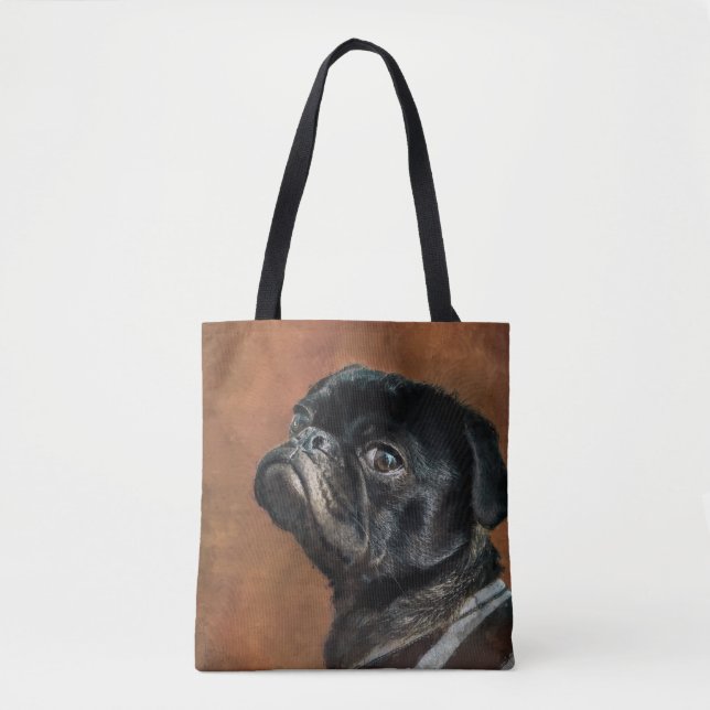 Black Pug Dog Tote Bag (Front)