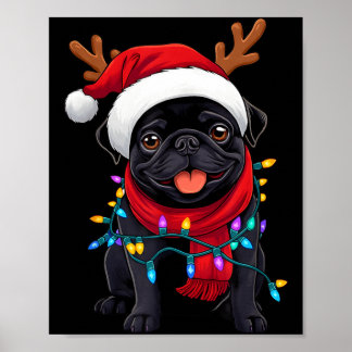 Black Pug Dog Tree Christmas Lights Xmas Pajama Poster