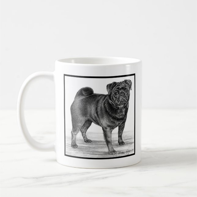 Black Pug Drawing be Glenda S. Harlan Coffee Mug (Left)
