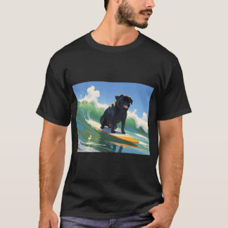 Black pug goes surfing on vacation T-Shirt