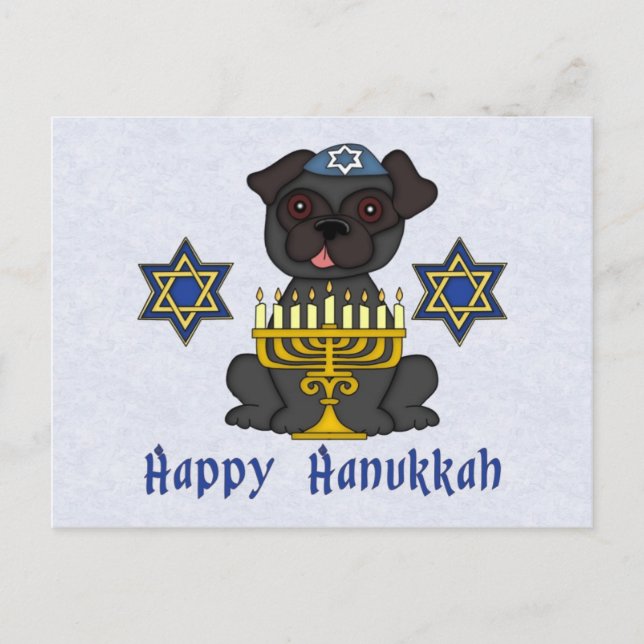 Black Pug - Hanukkah Card (Front)