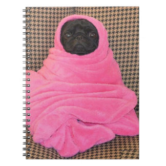 Black Pug in A Pink Blanket Notebook