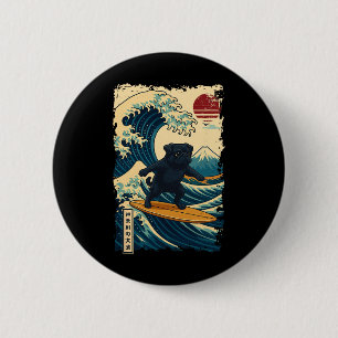 Black Pug Japanese Kanagawa Wave Surfing Japan Mom 2 Inch Round Button
